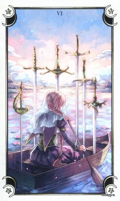 Six of Swords card from the Mystical Manga Tarot deck