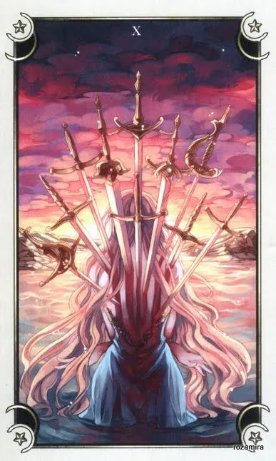Ten of Swords card from the Mystical Manga Tarot deck