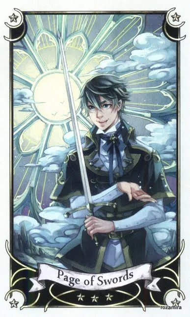 Page of Swords card from the Mystical Manga Tarot deck