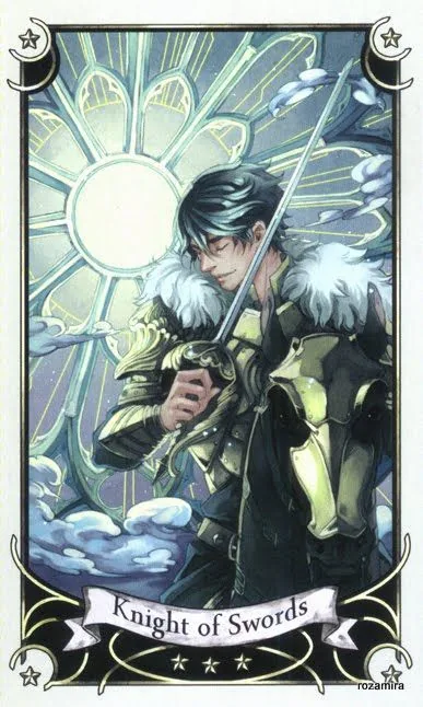 Knight of Swords card from the Mystical Manga Tarot deck