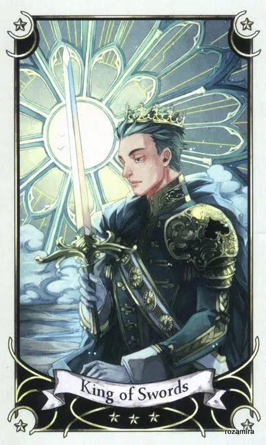 King of Swords card from the Mystical Manga Tarot deck