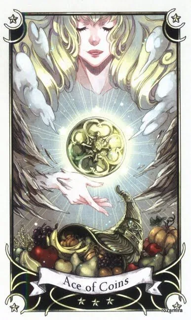 Ace of Coins card from the Mystical Manga Tarot deck