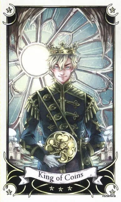 King of Coins card from the Mystical Manga Tarot deck