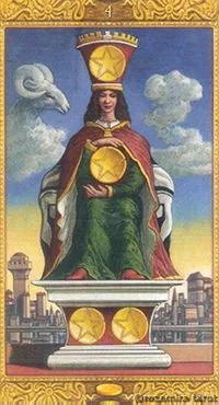 4 of Coins - Mystical Tarot - Tarot Deck by Luigi Costa