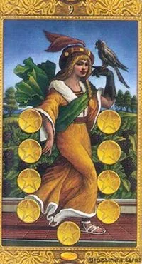 9 of Coins - Mystical Tarot - Tarot Deck by Luigi Costa