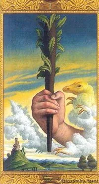 Ace of Wands card from the Mystical Tarot deck