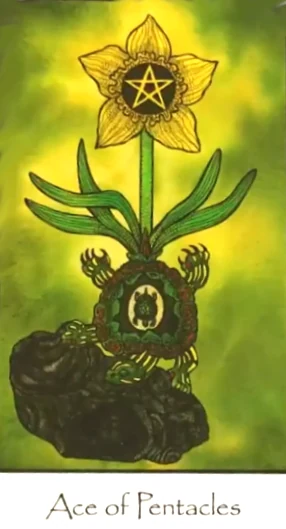 Ace of Pentacles from Nature Spirit Tarot by Jean Marie Herzel Ace of Pentacles from Nature Spirit Tarot by Jean Marie Herzel