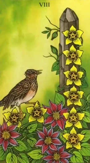 Eight of Pentacles from Nature Spirit Tarot by Jean Marie Herzel