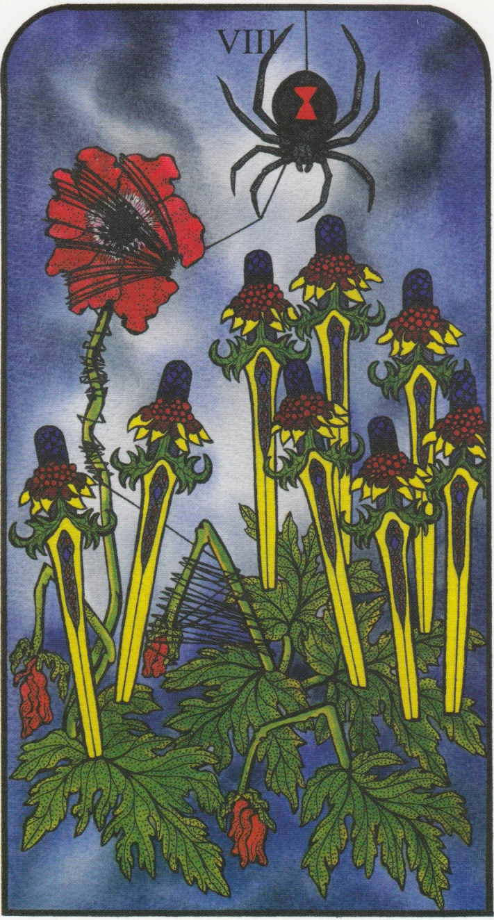 Eight of Swords from Nature Spirit Tarot by Jean Marie Herzel