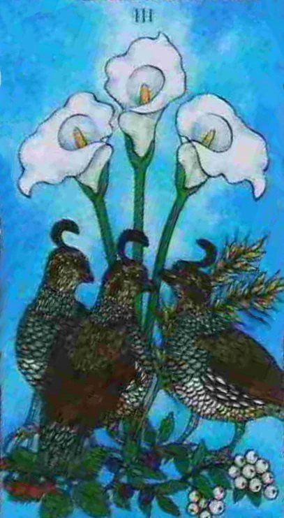Three of Cups from Nature Spirit Tarot by Jean Marie Herzel