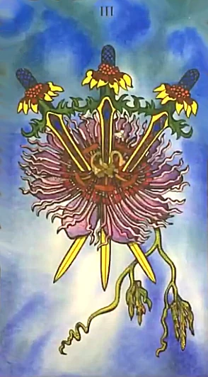 Three of Swords from Nature Spirit Tarot by Jean Marie Herzel