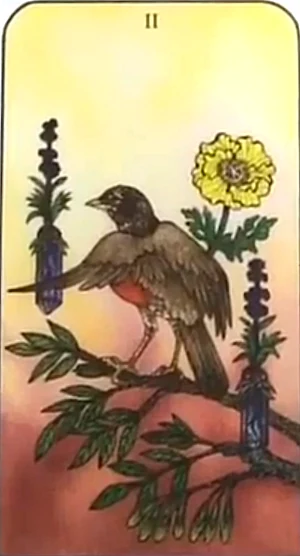 Two of Wands from Nature Spirit Tarot by Jean Marie Herzel