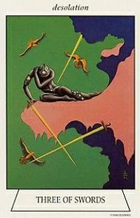 Three of Swords card from the Navigators Tarot of the Mystic Sea deck