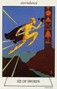 Six of Swords card from the Navigators Tarot of the Mystic Sea deck