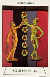 Six of Pentacles card from the Navigators Tarot of the Mystic Sea deck