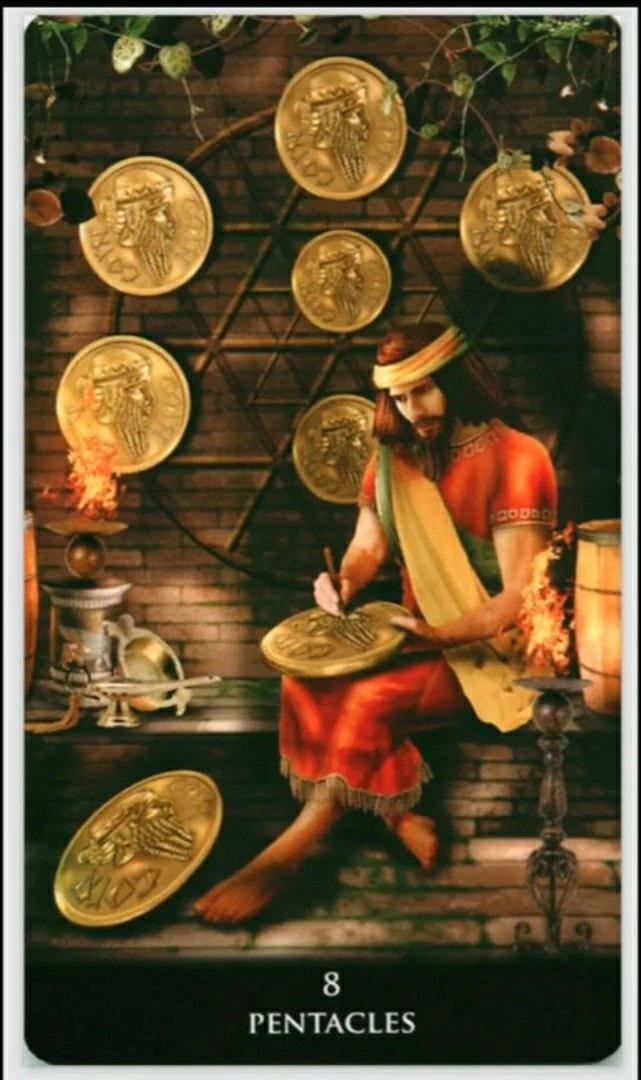 Eight of Pentacles - New Babylonian Tarot - Roxana Paul