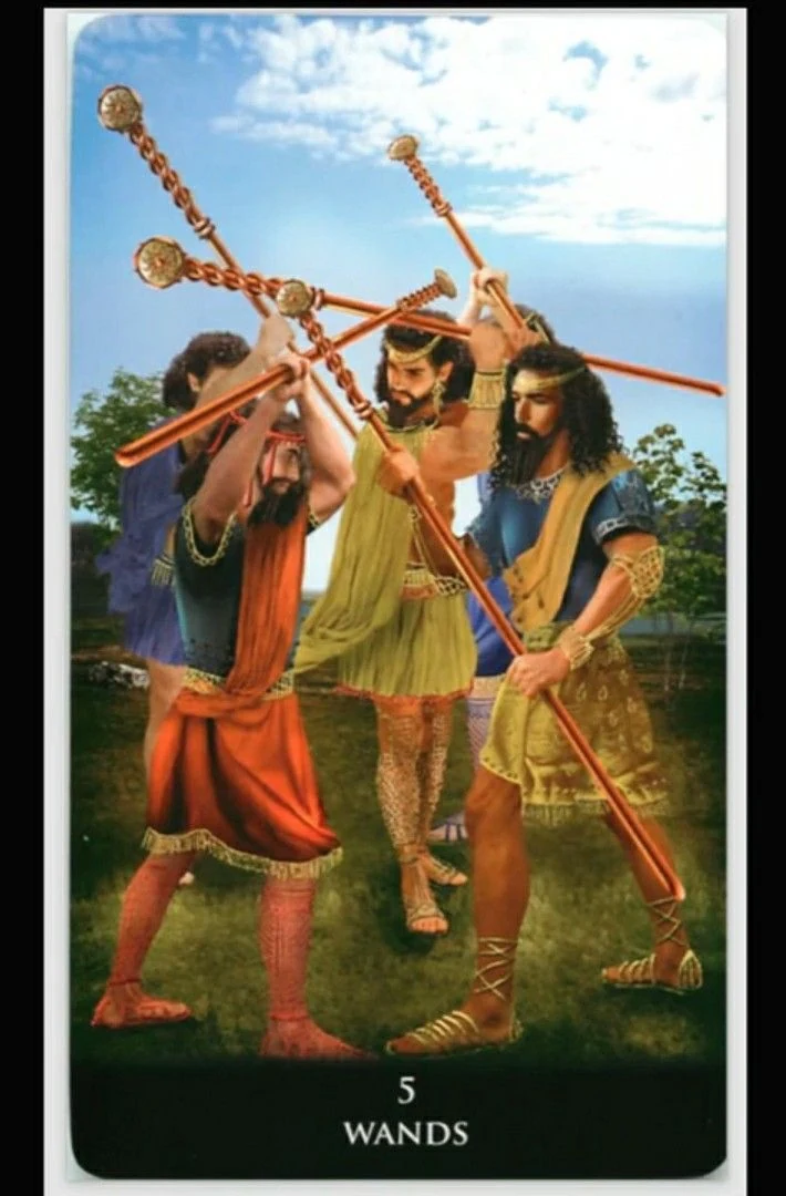 Five of Wands - New Babylonian Tarot - Roxana Paul