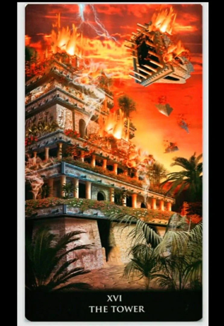 The Tower from the New Babylonian Tarot by Roxana Paul