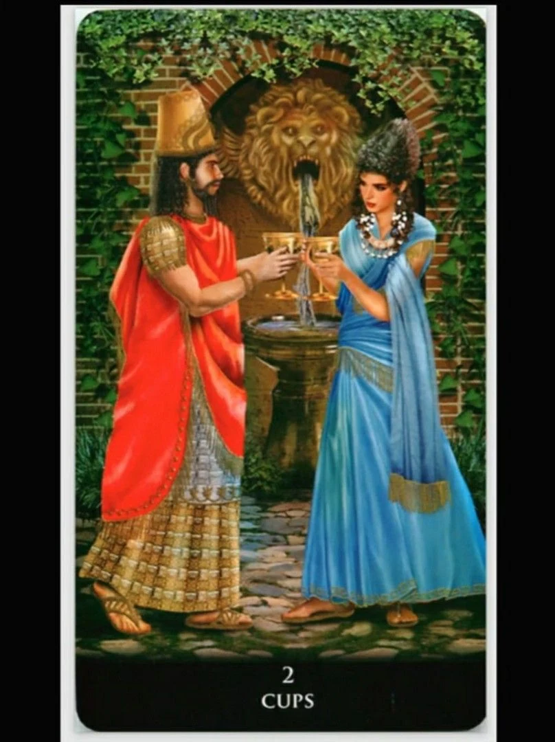 Two of Cups from the New Babylonian Tarot by Roxana Paul