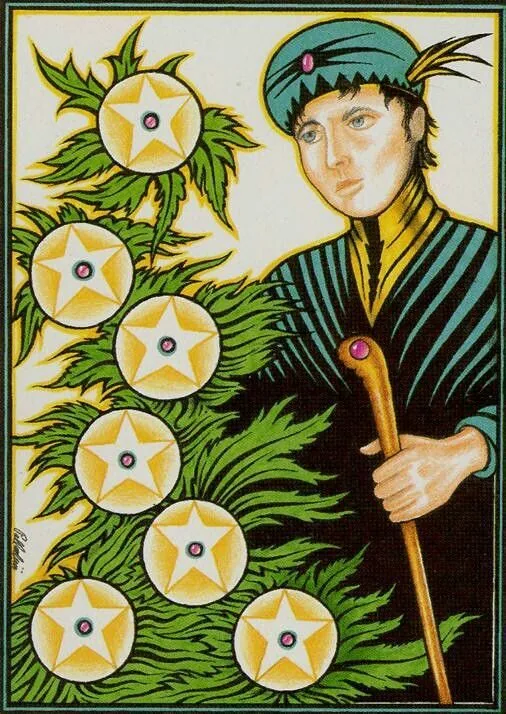 Seven of Pentacles - New Palladini Tarot - Tarot Deck by David Palladini Seven of Pentacles - New Palladini Tarot - Tarot Deck by David Palladini