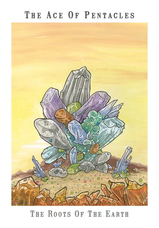 Ace of Pentacles card artwork from the Next World Tarot deck by Cristy C. Road
