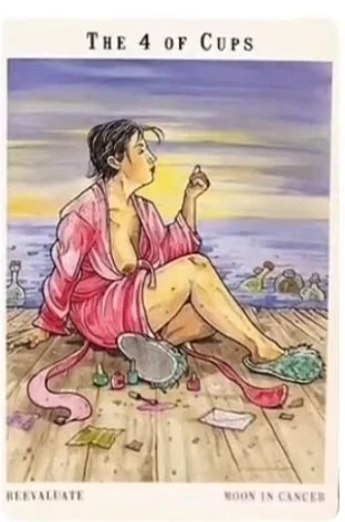 Four of Cups card artwork from the Next World Tarot deck by Cristy C. Road