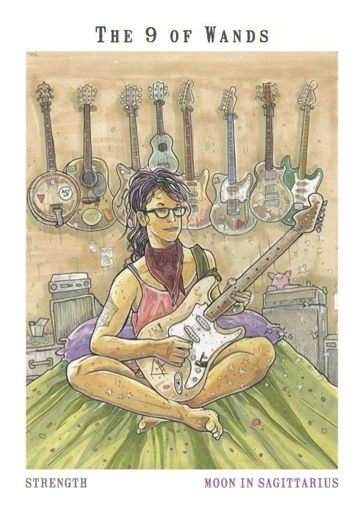 Nine of Wands card artwork from the Next World Tarot deck by Cristy C. Road