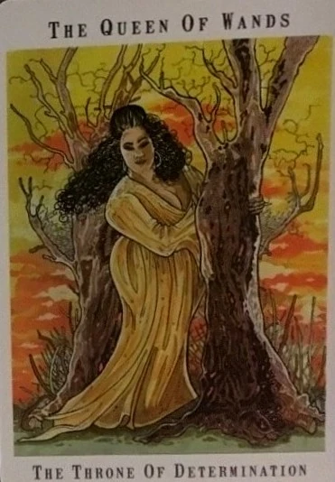 Queen of Wands card artwork from the Next World Tarot deck by Cristy C. Road
