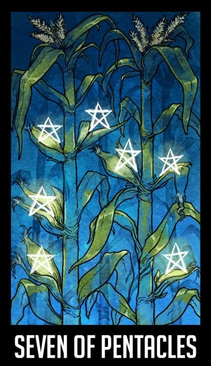 Seven of Pentacles card from the Welcome to Night Vale Tarot deck