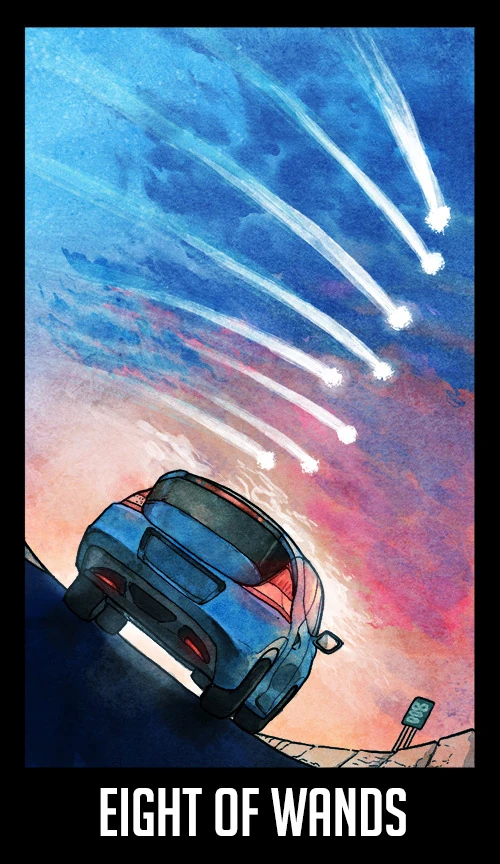 Eight of Wands — Welcome to Night Vale Tarot by Jay Holloway