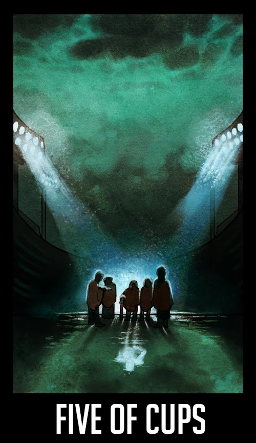 Five of Cups from the Welcome to Night Vale Tarot by Jay Holloway