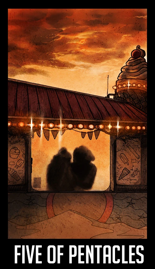 Five of Pentacles — Welcome to Night Vale Tarot by Jay Holloway