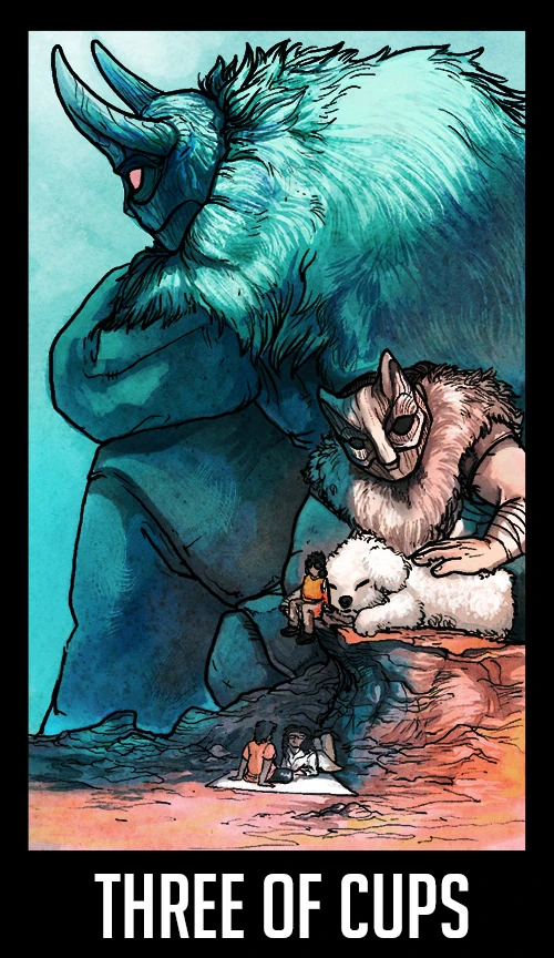Three of Cups from the Welcome to Night Vale Tarot by Jay Holloway