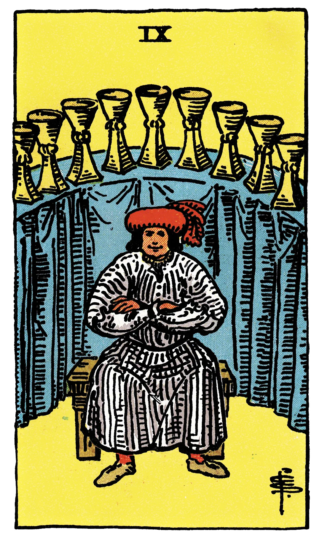 Nine of Cups card from the Rider-Waite-Smith Tarot deck by Rider