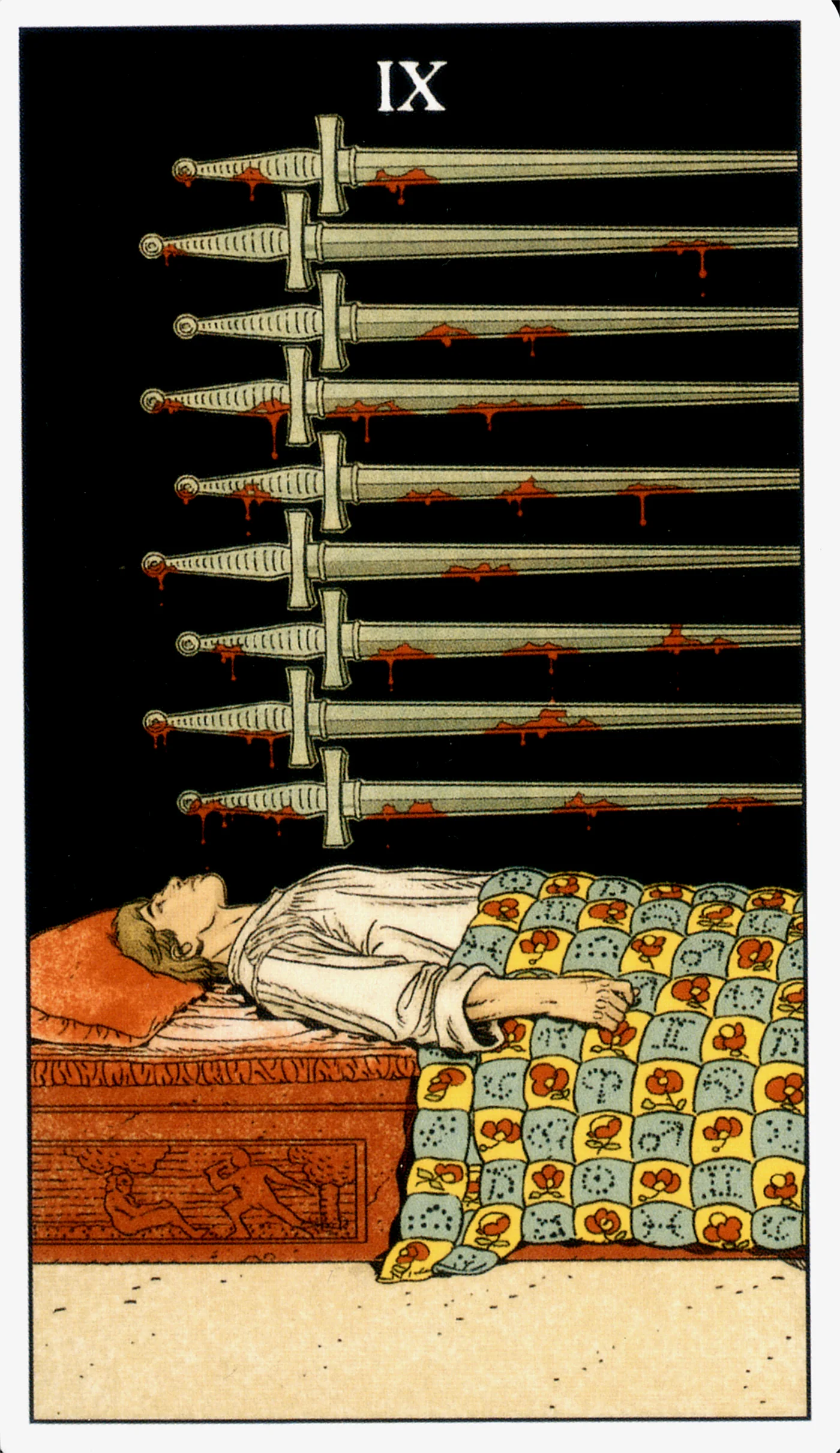 Nine of Swords — Before Tarot by Lo Scarabeo Nine of Swords card from the Before Tarot deck by Lo Scarabeo