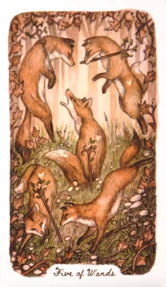 Five of Wands - Oak, Ash & Thorn Tarot - Adam Oehlers