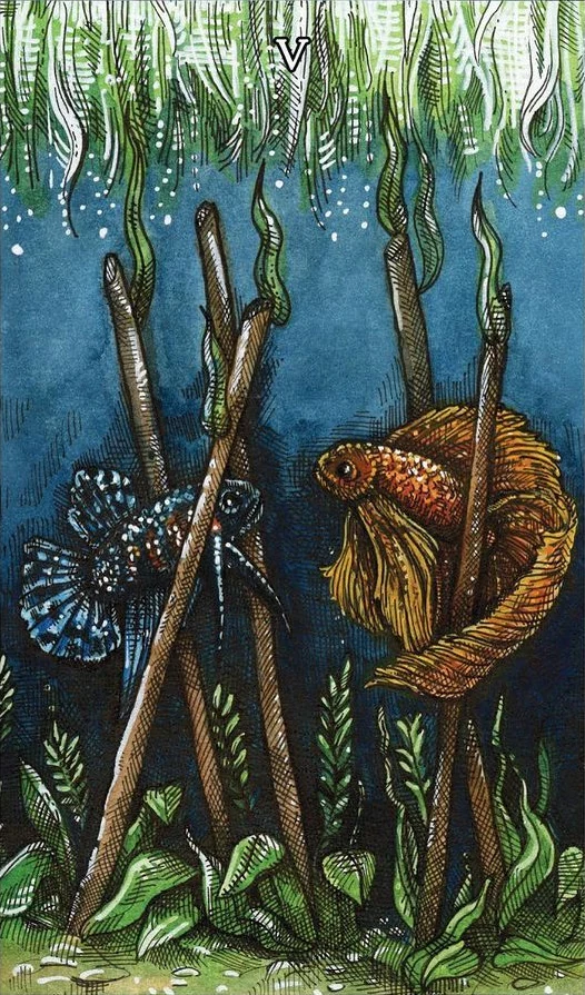 Five of Wands - The Ocean Tarot Deck - Taylor Hultquist-Todd