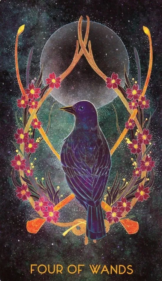 4 of Wands card from the Oriens Animal Tarot deck