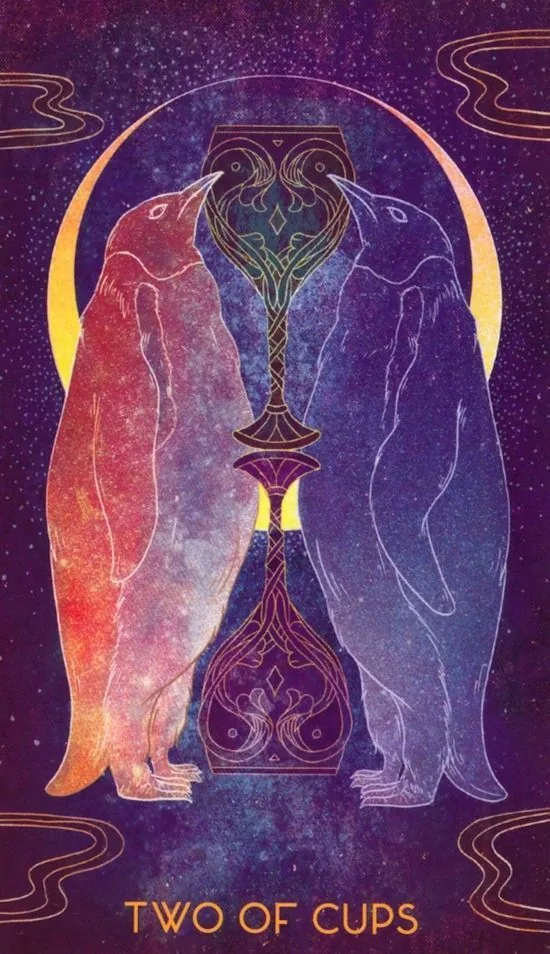Two of Cups - Oriens Animal Tarot card Two of Cups card from the Oriens Animal Tarot deck