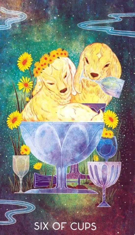 Six of Cups - Oriens Animal Tarot card Six of Cups card from the Oriens Animal Tarot deck