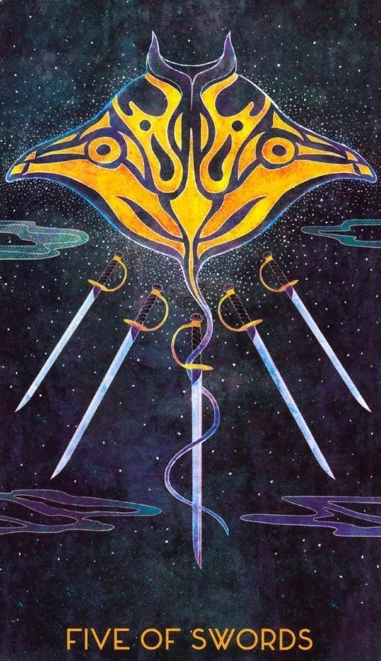 5 of Swords card from the Oriens Animal Tarot deck