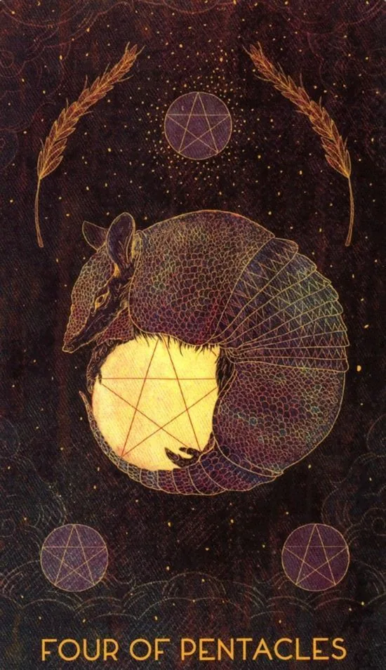 4 of Pentacles card from the Oriens Animal Tarot deck