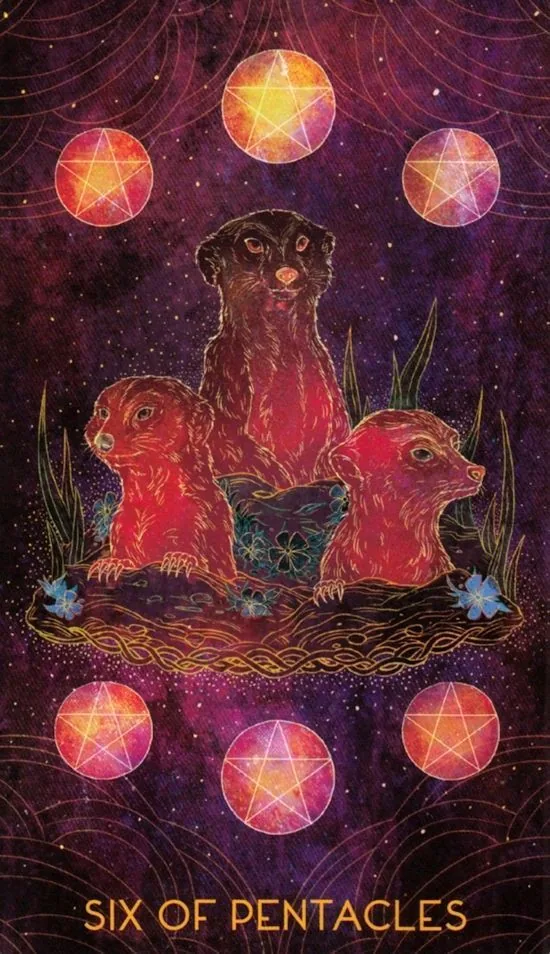 6 of Pentacles card from the Oriens Animal Tarot deck