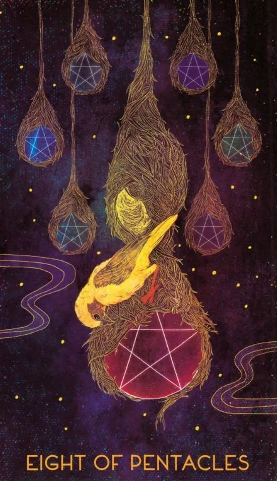 8 of Pentacles card from the Oriens Animal Tarot deck