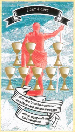 Eight of Cups card from Madam Clara Sees All Tarot by Rick Pomer