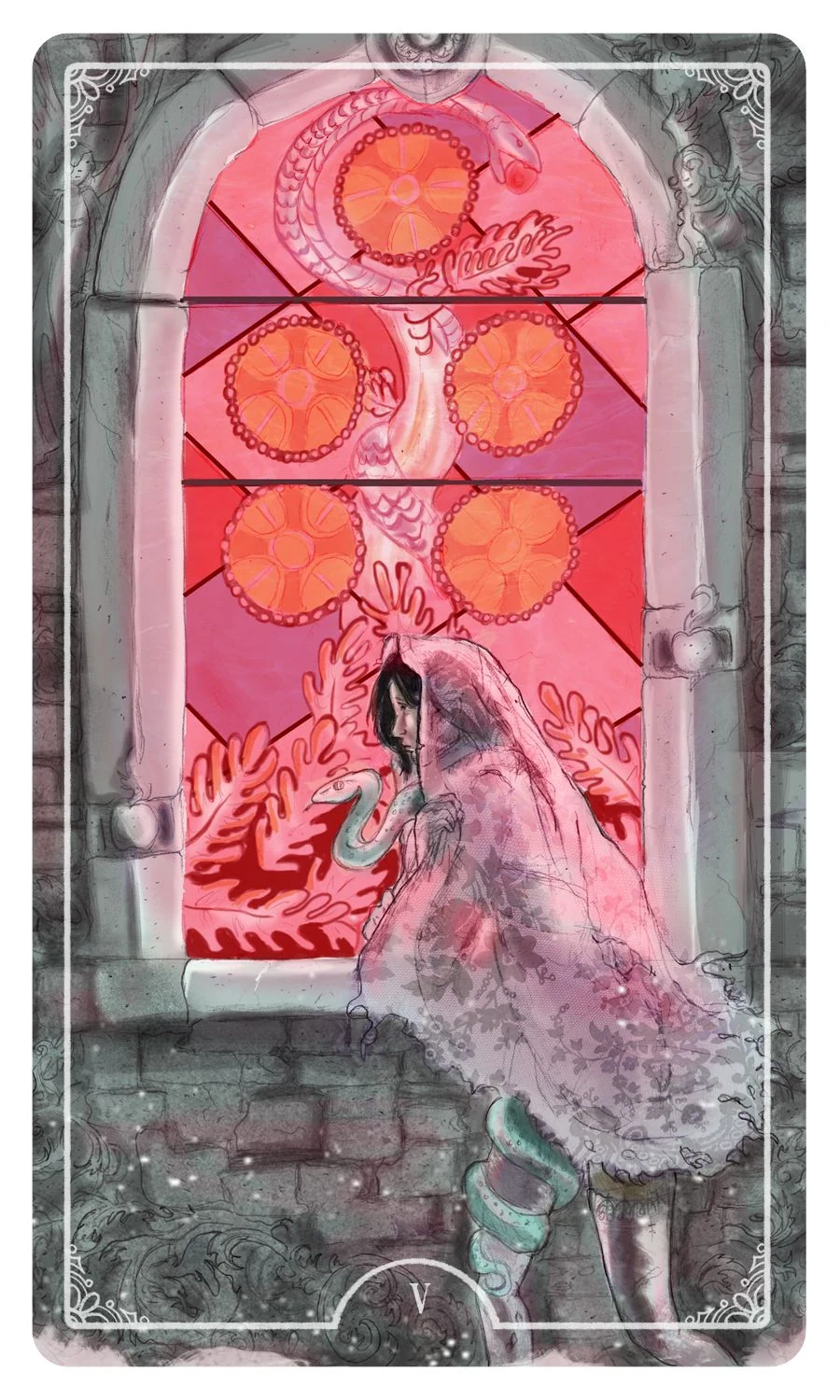 Five of Coins - Ostara Tarot - Molly Applejohn, Eden Cooke, Krista Gibbard, and Julia Iredale