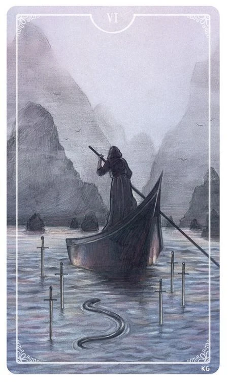 Six of Swords - Ostara Tarot - Molly Applejohn, Eden Cooke, Krista Gibbard, and Julia Iredale