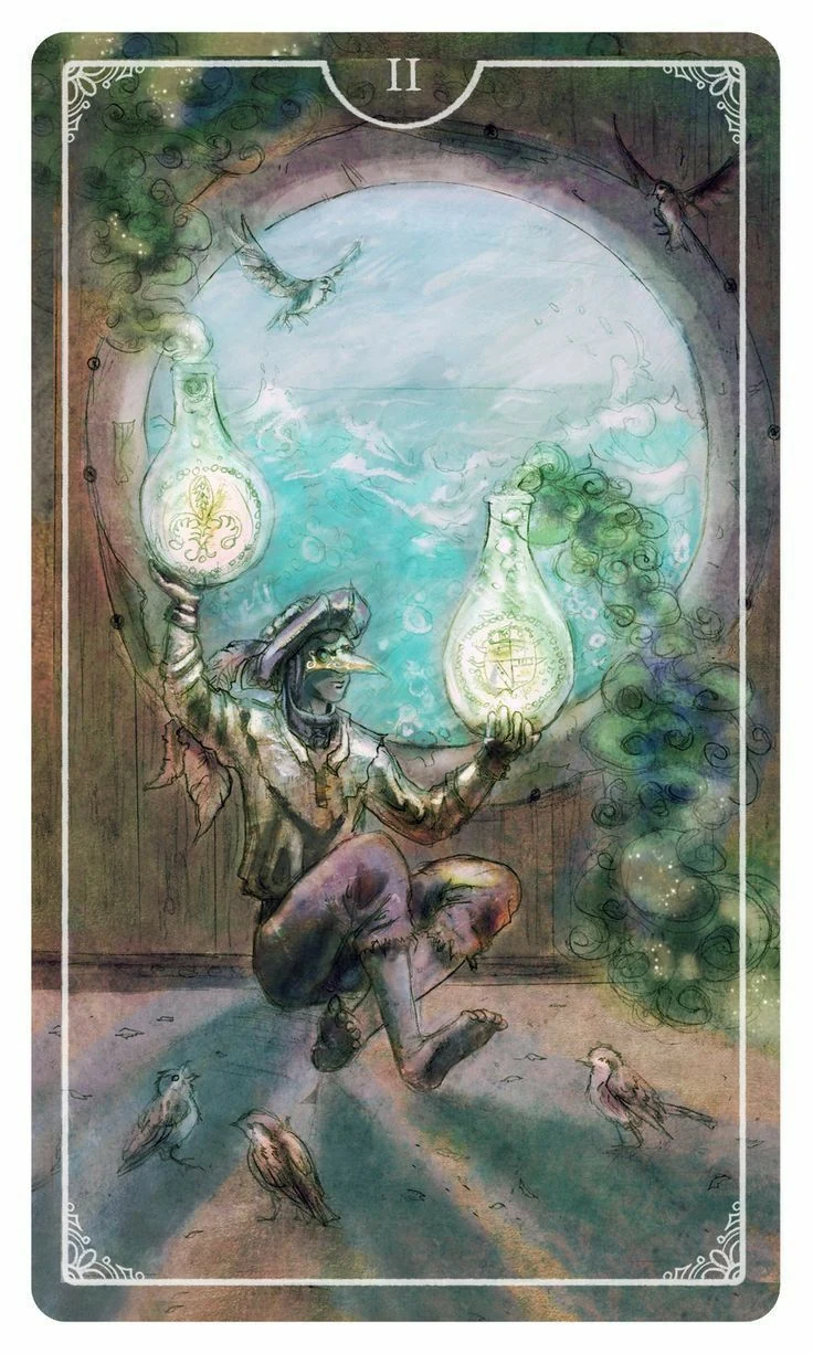 Two of Coins - Ostara Tarot - Molly Applejohn, Eden Cooke, Krista Gibbard, and Julia Iredale