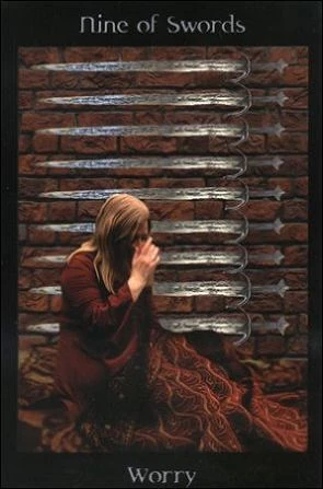 Nine of Swords card from the Pagan Ways Tarot deck