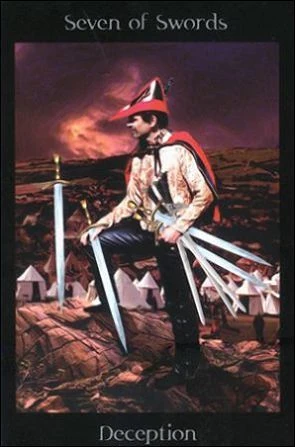 Seven of Swords card from the Pagan Ways Tarot deck